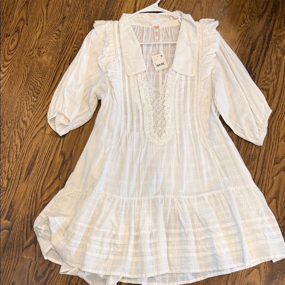 Free People White Ruffled Gauze Mini Dress